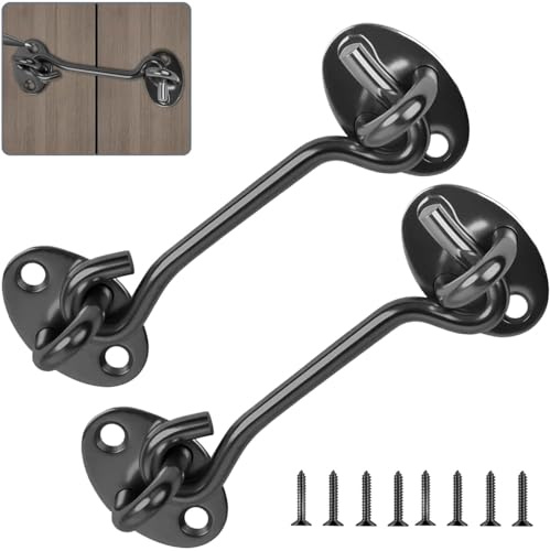 Gancio tempesta in 2 pezzi, gancio per cabina, chiusura in acciaio inox nero con gancio a vite, per porte, finestre, armadi e cuccioli per cani