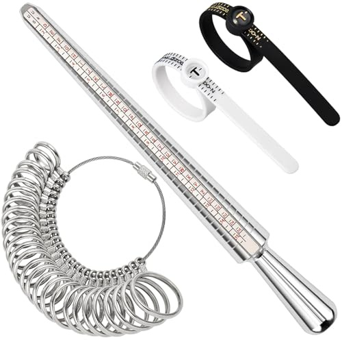 Ring Sizer UK Ring Measuring Tool Kit, A-Z UK Ring Size Ring Mandrel Measurer Stick Finger Sizing Measurement Tool Set, Jewelry Ring Gauge Tool with 2 PCS Reusable UK Finger Size with Magnified Glass