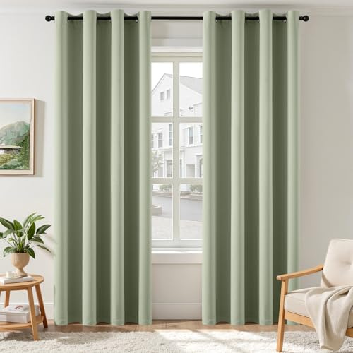 EMEMA Blickdicht Vorhänge mit Ösen 2er Set 140x235cm Salbei Grün Gardinen | Verdunklungsvorhänge mit Ösen 235CM Lang bdunkelnde Thermovorhang für Wohnzimmer Schlafzimmer Ösenvorhänge H235xB140CM