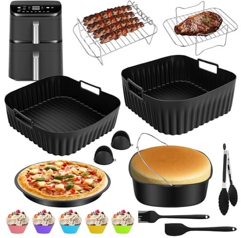 aquota Zubehör Set für COSORI Turbo Tower Compact 8,6 L DC861 16-teilig | Mit Brotbackform, Pizzaform, Grillrost und Silikonzubehör für Backen, Grillen und einfachere Reinigung