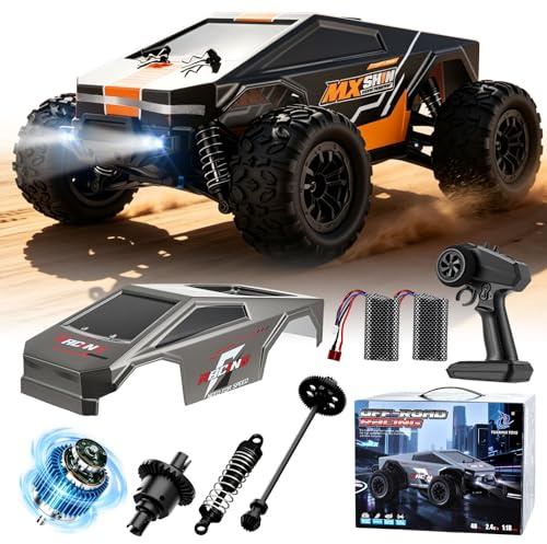 VeftBltrem Ferngesteuertes Auto 1:18 für Erwachsene & Jungen, 40 km/h RC Car 4WD Offroad Truck mit Metallgetriebe und 2X 1500mAh Batterien, Kompaktes Geländefahrzeug für Outdoor Abenteuer