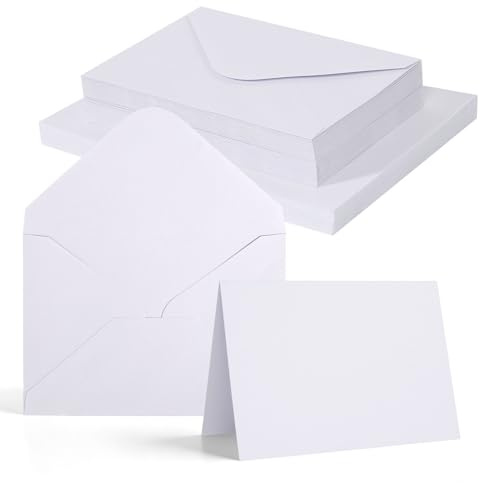 Klappkarten Blanko mit Umschlägen, 60 Blanko Falt Karten mit 60 Briefumschlägen, Weiß Klappkarten für Hochzeitskarten DIY Einladungen Weihnachtsgrüß