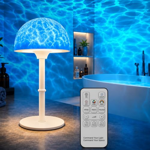 Duschlampe Wasserdicht, Shower Lamp mit Fernbedienung Wasserwellen Lampe | Nordlicht Lampe mit 16 Farben, LED Wiederaufladbar Badezimmer Lichtprojektorfür Bad Badezimmer Dusche Sauna Spa
