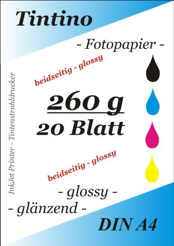 2 seitig glaenzend - double side glossy 20 Blatt Fotopapier DIN A4 260g/qm - beidseitig glossy glaenzend bedruckbar - sofort trocken - wasserfest hochweiß -fuer InkJet/Tintenstrahldrucker