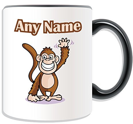 Personalised Gift - Waving Monkey Mug (Animal Design Theme, Colour Options) - Any Name/Message on Your Unique Mug