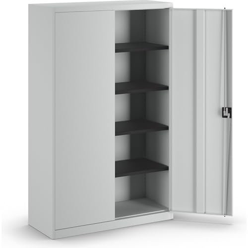 mauser | Stahlschrank mit Flügeltüren | 4 Fachböden | Breite 1200 mm | lichtgrau | Außentiefe 500 mm