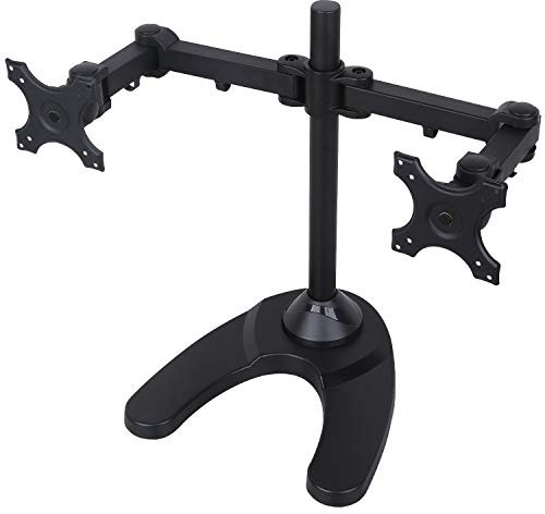 Allcam MMS10D Dual Monitor Arm Stand w/free-standing base in Black, Heavy-duty for 15-27 LCD up to 10Kg