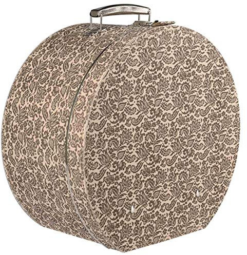 LIERYS runder Hutkoffer Blumenmuster - Maße: 40 cm x 20 cm - Große Hutschachtel aus bezogener Pappe - Hutaufbewahrung mit Tragegriff und Schloss - Deko für die Wohnung beige