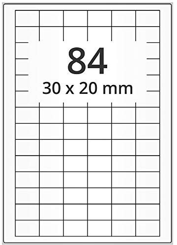 Wetterfeste Folienetiketten auf A4 Bogen, transparent - 30 x 20 mm - 8.400 Polyester Etiketten auf 100 Blatt, selbstklebende PET Aufkleber, matt