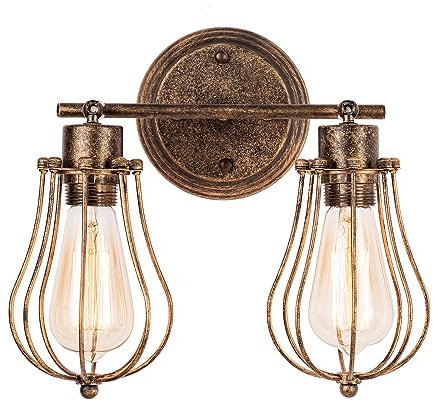 Aplique de pared Industrial Lámpara Rústica para Loft Antiguo Enchufe de alambre Ajustable Edison Vintage Metal Retro Lámparas para gazebo de dormitorio (sin bombilla) (con 2 luces) (Bronce)