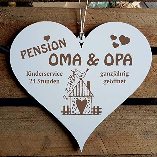 Dekolando Geschenk Pension Oma und Opa, ganzjährig geöffnet Herz - 12cm x 13cm - Geschenke Großeltern Omas Opas Grosseltern