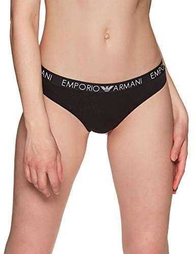 Emporio Armani Damen Women's Iconic Cotton 2-pack Thong Unterwäsche, Black/Black, XL EU