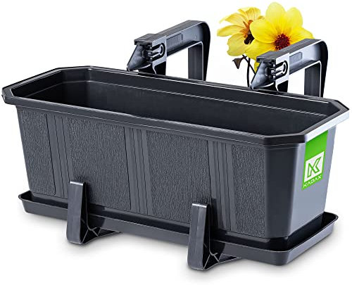 KADAX Jardinière 40 cm Anthracite – Jardinière avec Soucoupe – Pot de Fleurs rectangulaire en Plastique – Pot de Fleurs pour intérieur et extérieur – Balcon et terrasse