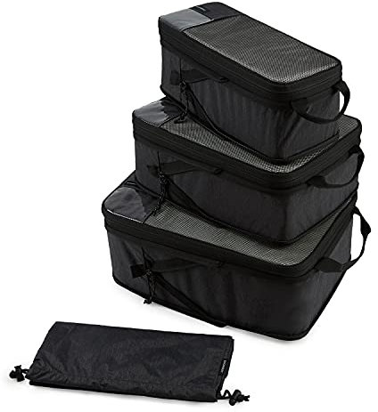 BAGSMART Kleidertaschen Set 4 Teilig packtaschen Kompression Packwürfel Set mit Wäschesack für Rucksack,reise organizer,Koffer Organizer auf Travel,Schwarz