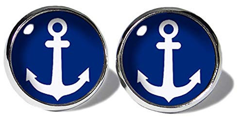 Anker Weiss-Blau Ohrstecker ABOUKI Unisex Damen Herren Kind Kinder Edelstahl Ohrschmuck Motiv Maritim handgefertigte Ohrringe silber-farben