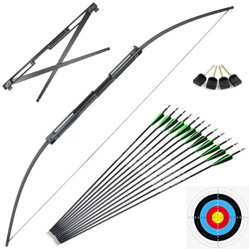 Bogenschießen Straight Bogen Takedown Recurve Bogen und Pfeil Set 35lbs 55lbs Tragbar Gerade Bogen Langbogen mit 12er Carbonpfeile für Jugend Erwachsene Anfänger (55lbs, Typ 2)