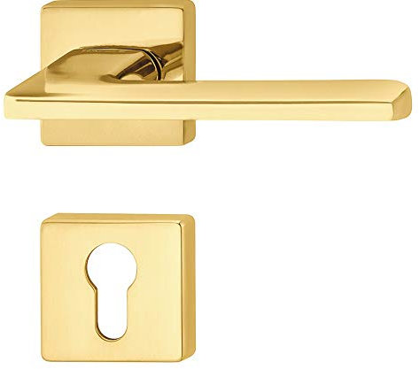 Gedotec Design Türdrücker-Garnitur Innentüren Drückergarnitur Messing poliert - LDH 3350 | Türgriff Zimmertür auf Tür-Rosette | PZ - Zylinder | 1 Set - Moderne Türbeschläge Gold-Optik mit Schrauben