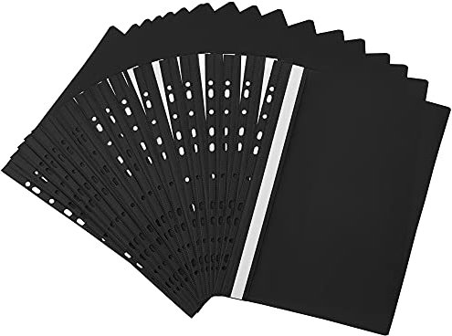 Netuno 20x Schnellhefter Kunststoff Hefter A4 Schwarz mit Klarsichtdeckel und Beschriftungsfeld gelocht Mappen zum Sortieren Aufbewahren Archivieren ideal für Schule Studium Büro Zuhause Dokumente