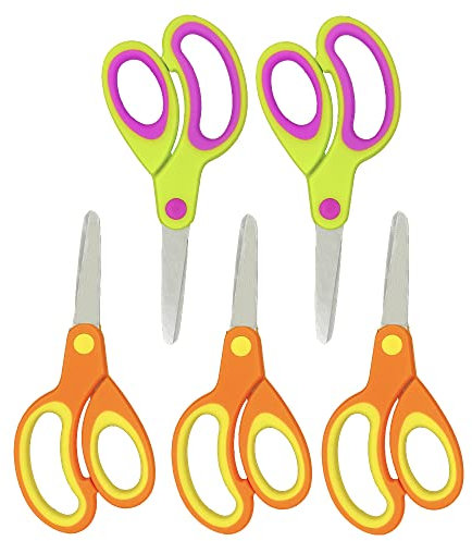 Astrowinter AW-004-A6 Kinderschere für Linkshänder, abgerundete Spitze, 13,2 cm, weiche Haptik, stumpfe Schere, 5 Stück