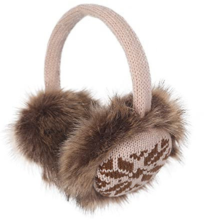 ZLYC Damen Mädchen Winter Druckdessiniert Kariert Ohrenschützer Ohrenwärmer aus Fauxfell (Schneeflocke Beige),Einheitsgröße