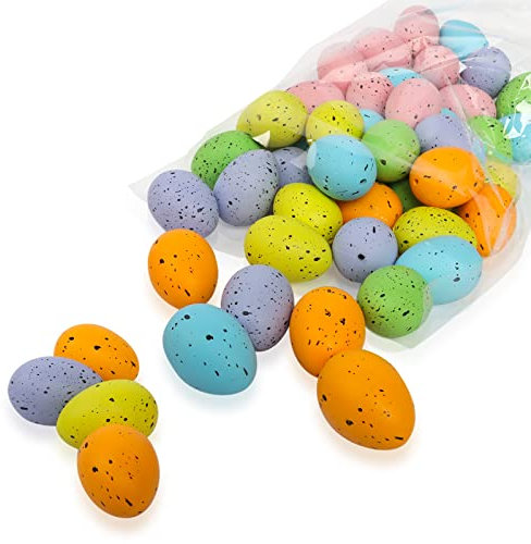 Yisscen Œufs de Pâques Suspendre, 50 Pièces en Plastique, Mini Faux Œufs pour Décoration, Farce de Paniers, Fête de Pâques, 4x3 cm