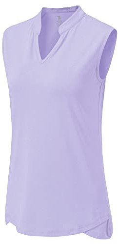 BGOWATU Women's Golf Polo T-Shirts Sleeveless V Neck Collarless Tennis Shirts UV Protection Quick Dry Lightweight, 08-lilac, M