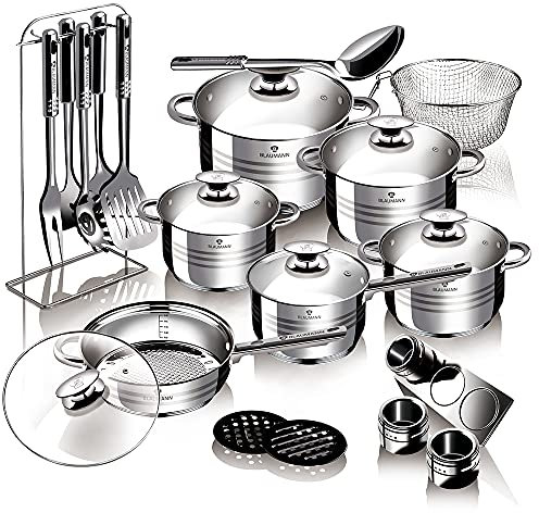 Blauman Range Gourmet 27Pc Cookware Set Stainless Steel Non Stick Pots Pans Induction