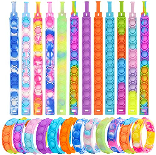 Yeefunjoy 24 Stück Pop Armband, Pop Bubble Bracelet Fidget Armband Spielzeug Set, Simple Sensory Toy, Stress Relief Fidgets Toys für Baby, Kinder, Erwachsene