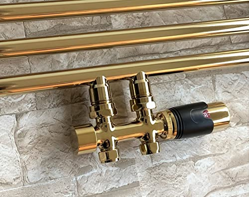 Gulfstream-Komfort MITTELANSCHLUSSGARNITUR 50MM Heizungssystem Zweirohr Anthrazit Schwarz Weiß Chrom Gold Gerade und Eckausführung NEU Mod. (Gold Universal mit Schwarzem Thermostat)