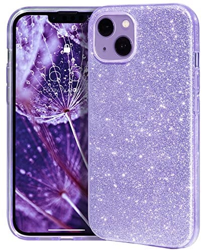 MATEPROX Glitter Case Compatible with iPhone 14 - Sparkle Sparkly Bling Cute, 3 Layer Hybrid, Anti-Slick Protective Case for iPhone 14 6.1'' 2022-Purple