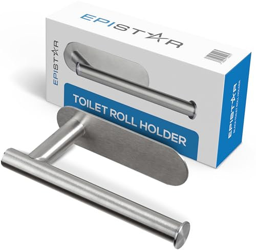 EPISTAR Porte-rouleau de papier toilette autocollant, accessoire de salle de bain, fixation murale, aucune perceuse requise (Acier inoxydable, Argent)