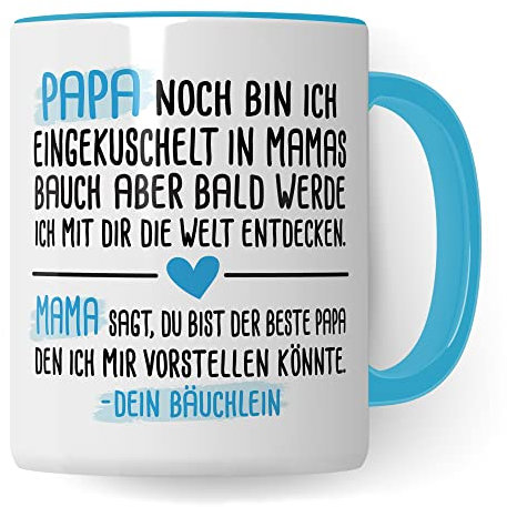 Tasse Schwangerschaft Geschenke Vater - Papa jetzt bin Ich eingekuschelt in deinem Bauch - Geschenk-Idee Schwanger, schöner Spruch Geschenkidee werdender Vater Kaffeetasse