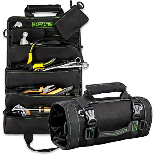 Werkzeugtasche zum Aufrollen – robuster Roll-Up-Organizer mit 6 Werkzeugtaschen, 1000 D x 1000 D Werkzeugrollen-Organizer für Motorrad und LKW