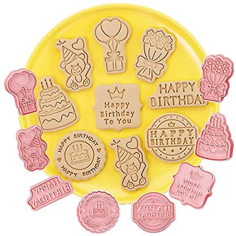 Cumpleaños Moldes Galletas, 8pcs Cortadores de Galletas, 3D Plástico moldes galletas, moldes galletas infantiles, cookie cutter, para Cookie, Fondant, Decoración de Pasteles