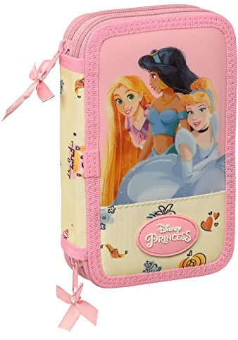 Princesas Disney Magical - Estuche Escolar Niño, Estuche con Colores, con 28 Útiles Incluidos, Ideal para Niños, Cómodo y Versátil, Calidad y Resistencia, 12.5x4x19.5 cm, Color Rosa y Beige