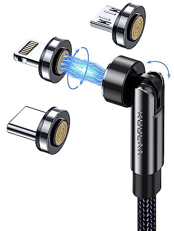 Kuulaa Magnetisches Ladekabel, 3 in 1 Magnetisches Ladekabel, 360°&180°Magnetkabel,3A Schnelllade & Datenübertragungs Ladekabel Magnetisch für Micro USB/Typ C/iProducts/Huawe (1M)