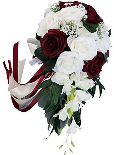 Dinntty Künstlicher Brautstrauß, romantischer Hochzeits-Wasserfall-Blumenstrauß, Simulation mit Blumenstrauß für Hochzeitszeremonie-Dekoration