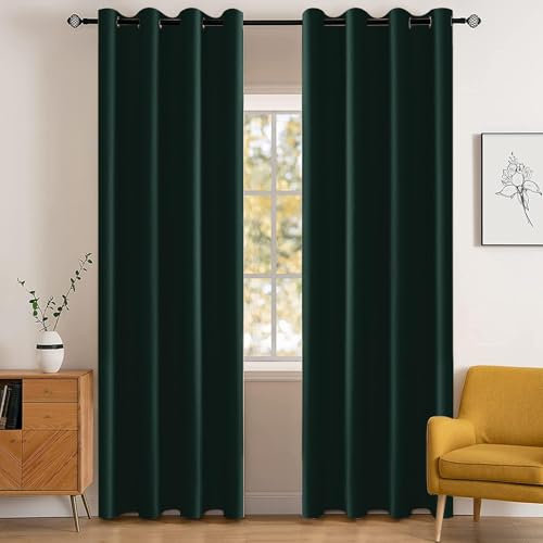 YSTELLAA Gardinen Vorhänge 2er Set, 140×280cm, Verdunklungsvorhänge Mit Ösen, Thermovorhang Kälteschutz Blickdicht, Schallschutz Vorhang Schlafzimmer, Outdoor Vorhang, Grün