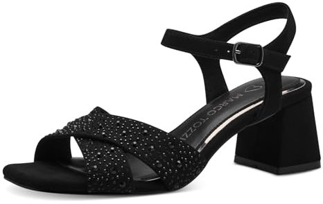 MARCO TOZZI Damen Sandalen mit Absatz Glitzer Vegan, Schwarz (Schwarz), 38 EU