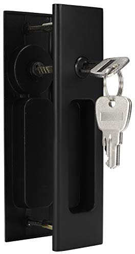 Privacy Pocket Door Lock Set, Sliding Door Mortise Lock, Zinc Alloy Recessed Handle Latch, Invisible Door Lock for Bathroom Balcony Cabinet Closet Storage Door, Classic Black Squ