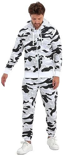 Crazy Age Herren Sportanzug Freizeitanzug Camouflage Army Millitär Übergrößen bis 10XL Kapuzenjacke+Sporthose (RT-AN-Snow W-6XL)