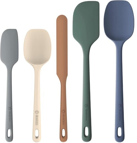 ChefAide 5 Pieces Silicone Spatula Set, Food Grade Rubber Spatula, Upgrade Strong Handle with Ergonomic Grip, Heat Resistant Up to 600°F for Nonstick Cookware, Cooking