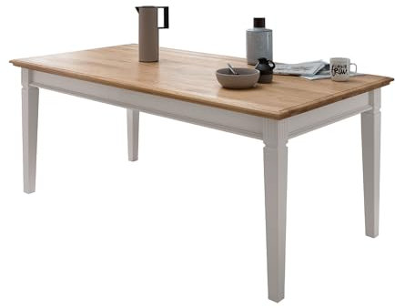 Lomadox Tisch Esstisch 180x90cm, Kiefer weiß mit Eiche, Massivholz, montiert