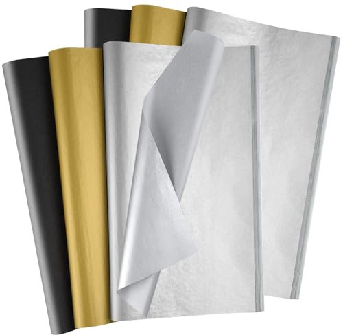 Morcheiong 120 Blatt Schwarz, Gold und Silber Seidenpapier, Absolvent Seidenpapier Großpackung, Geschenkverpackung, für DIY, Geburtstag, Hochzeit, Urlaub, Handwerk, Dekoration, Party