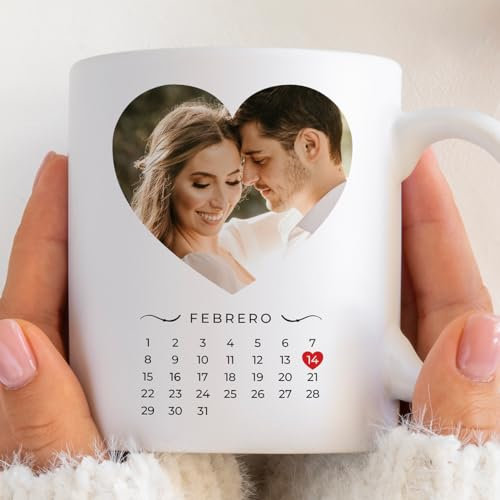 Transparent Gift Taza Personalizada con Foto y Nombres Calendario. Tazas Personalizadas para Parejas. Regalos Originales para Hombre y Mujer. Regalos Personalizados con Foto San Valentín, Aniversario