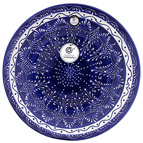 CR CERAMICA RAMBLEÑA Keramik RAMBLEÑA | Wandteller | Dekoteller zum Aufhängen an der Wand | Keramikteller | Wandteller Modell D45 | 100% handdekoriert | 34x34x5 cm
