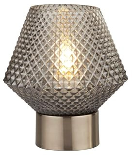 Licht-Erlebnisse Tischleuchte Glas Metall H: 17,5 cm Ø 15 cm klein Art Déco in Chrom Rauchgrau E27 Jugendstil Tischlampe Wohnzimmer Dekolicht Schlafzimmer