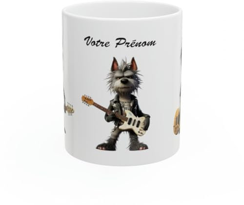 Jm-Déco Mug personnalisé Personnalisable Chien Rock 'N' Roll avec prénom ou Petit Texte - Idée Cadeau - Tasse Humour Rigolo Fun
