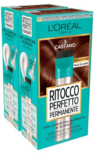 L’Oréal Paris L'Oréal Paris Tinte permanente perfecto para el cabello con aplicador de boquilla de precisión y peine, color 5 marrón, 2 tratamientos