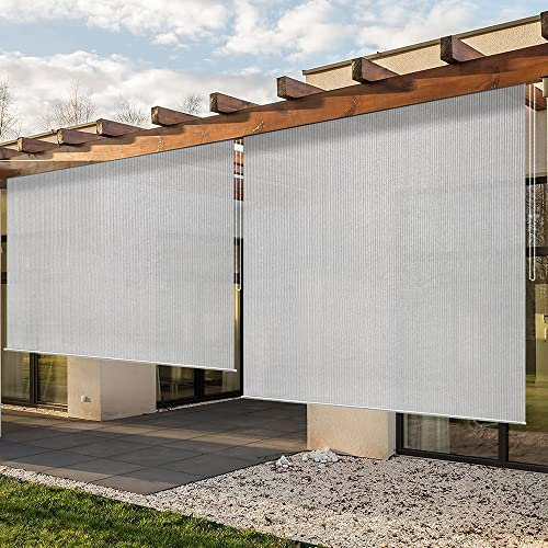 Store Enrouleur extérieur, Stores Pare-Soleil pour pergola de terrasse de Porche, écran de confidentialité, Tissu filtrant la lumière imperméable (Taille : 60 Wx79 L)